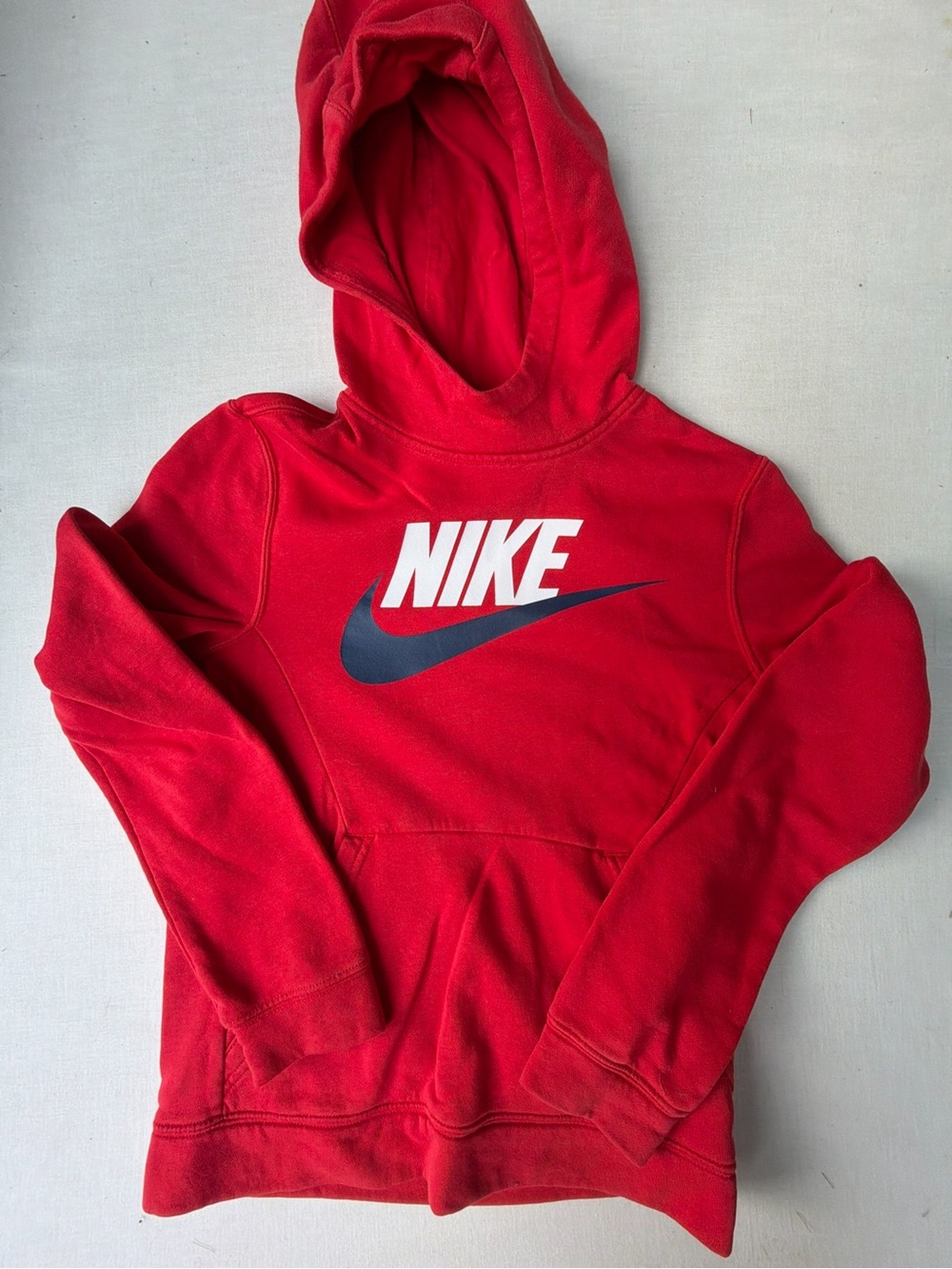 Nike Red Kids' Hooded Sweatshirt with Navy Swoosh